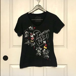 Mickey and Minnie Black V-neck T-shirt